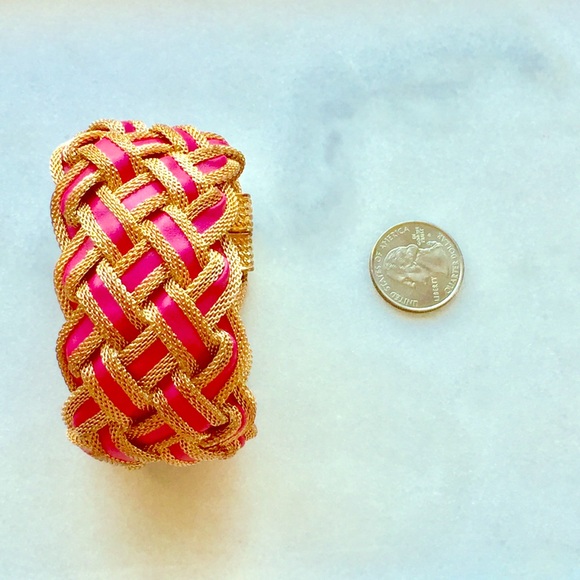Braided Gold & Pink Mesh Bracelet - Picture 1 of 4